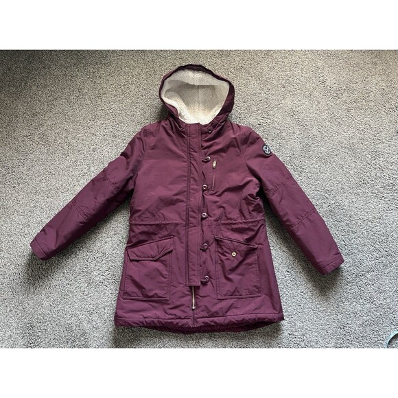 American Eagle Burgundy Sherpa Hooded Jacket Drawstring Waist Utility Size L - Picture 1 of 8